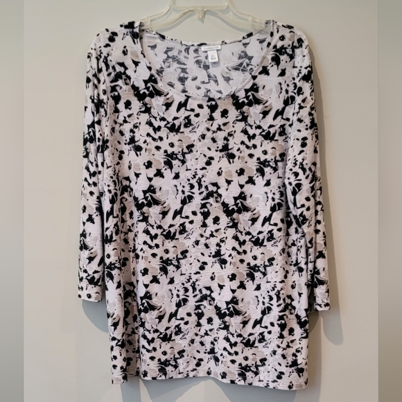 croft & barrow Tops - Black White Tunic with 3/4 Sleeves